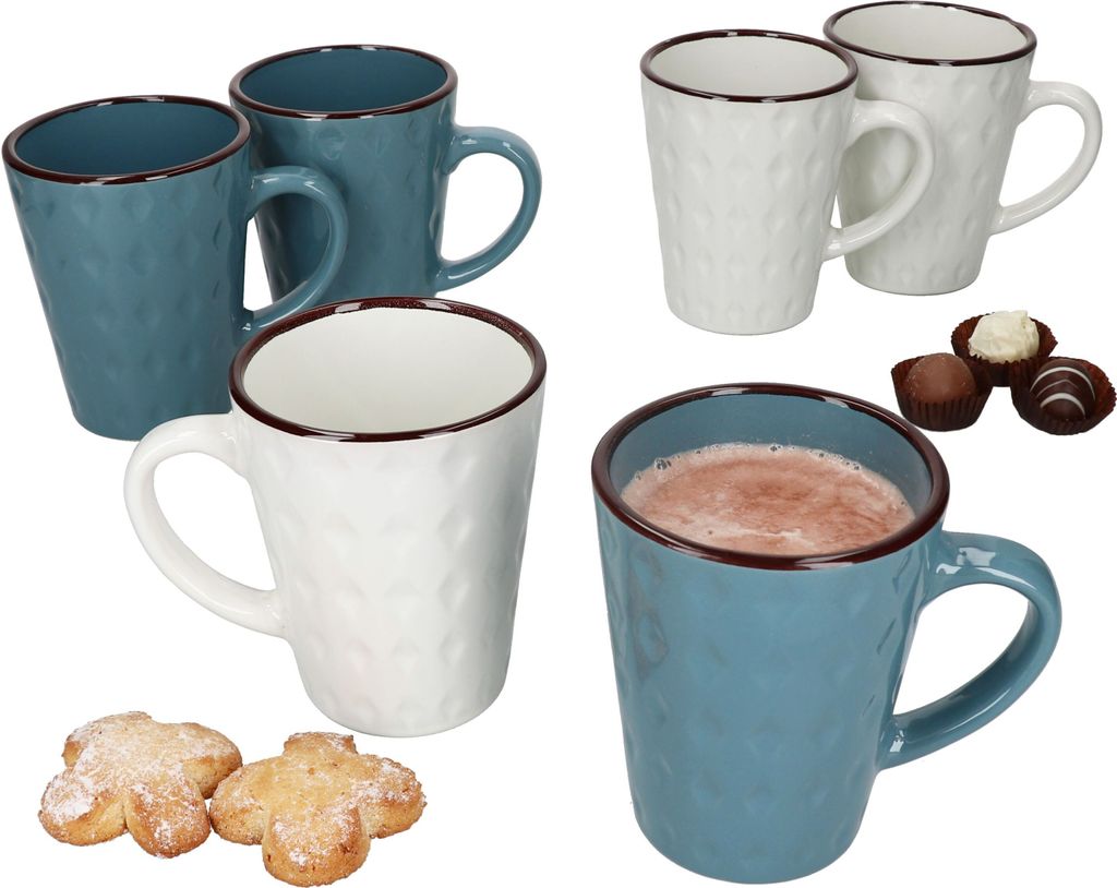 6x Rome blau & weiß Kaffeebecher 320ml H11,5cm 6 Personen Latte Kakao Teetassen