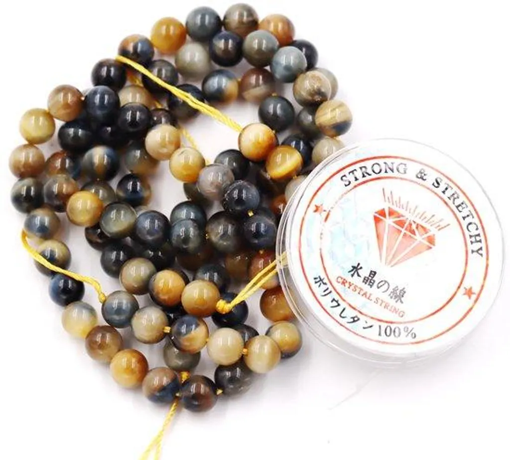 Pierres de rechange œil-de-tigre gris 10 mm pour réparer ou créer un bracelet