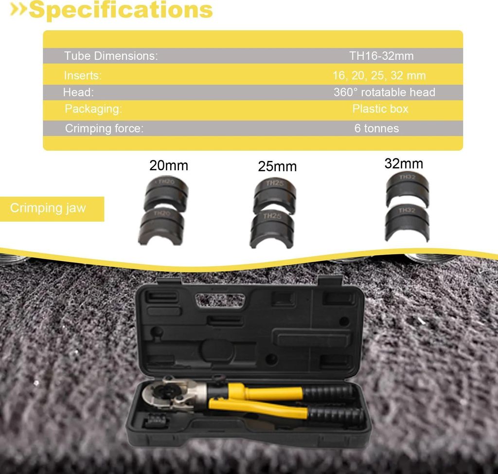Hydraulische Rohrpresszange - Manuelles Crimpwerkzeug für PEX, Alu-Verbundrohr und Kupfer - Pressbacken TH16-32 mm - Sanitärinstallationen