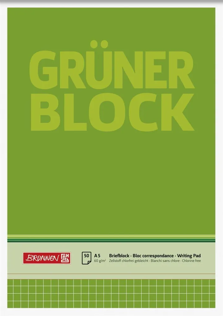 Bloc-notes A5 quadrillé vert 10 pièces BRUNNEN 1052438 papier 60g