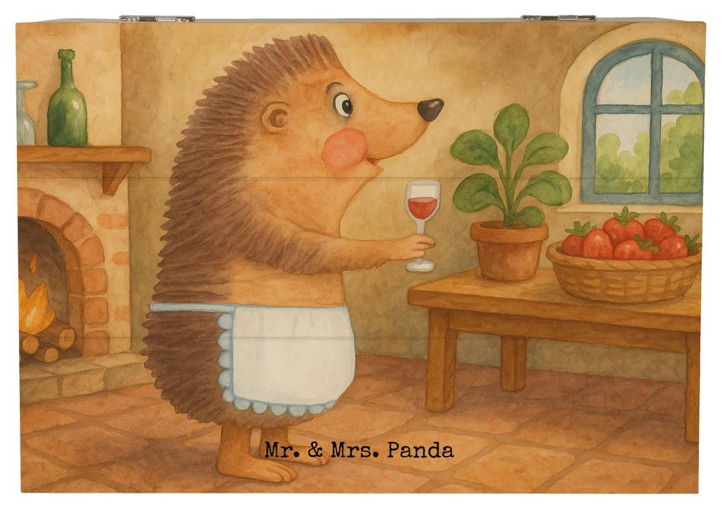 Mr. & Mrs. Panda Geschenkbox Igel Wein Design 22 x 15 cm - Weiß - Geschenk, fotokiste, Rotwein, Aufbewahrungskiste, Weißwein, Weinglas, Lustige S...