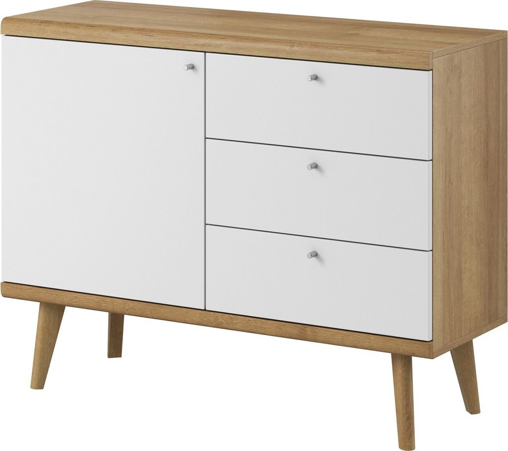 Furniture24 Kommode Primo PKSZ107 Schubladenschrank 107 cm breit 1 Tür 3 Schubladen