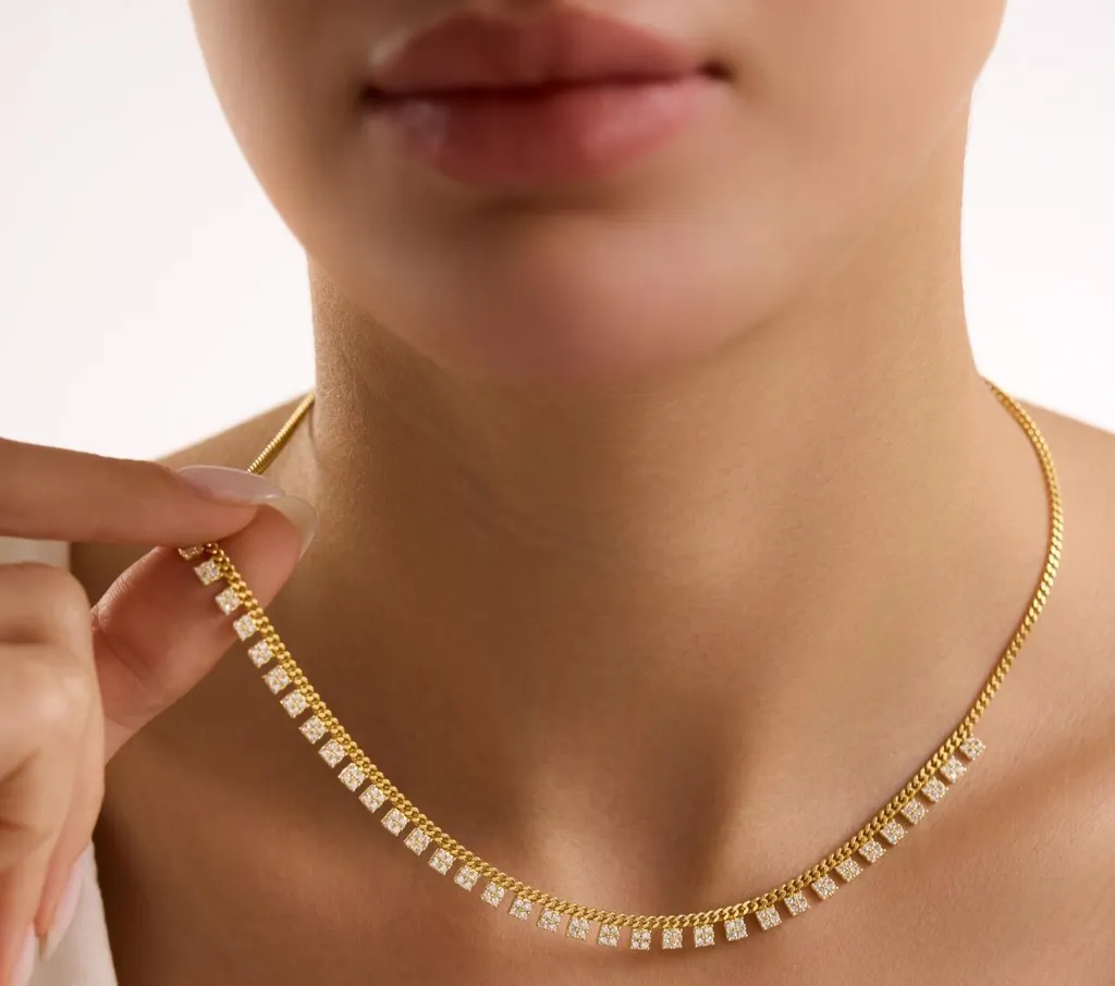 Collier argent 925 plaqué or et pierres de zircone carrées - Modèle Lux