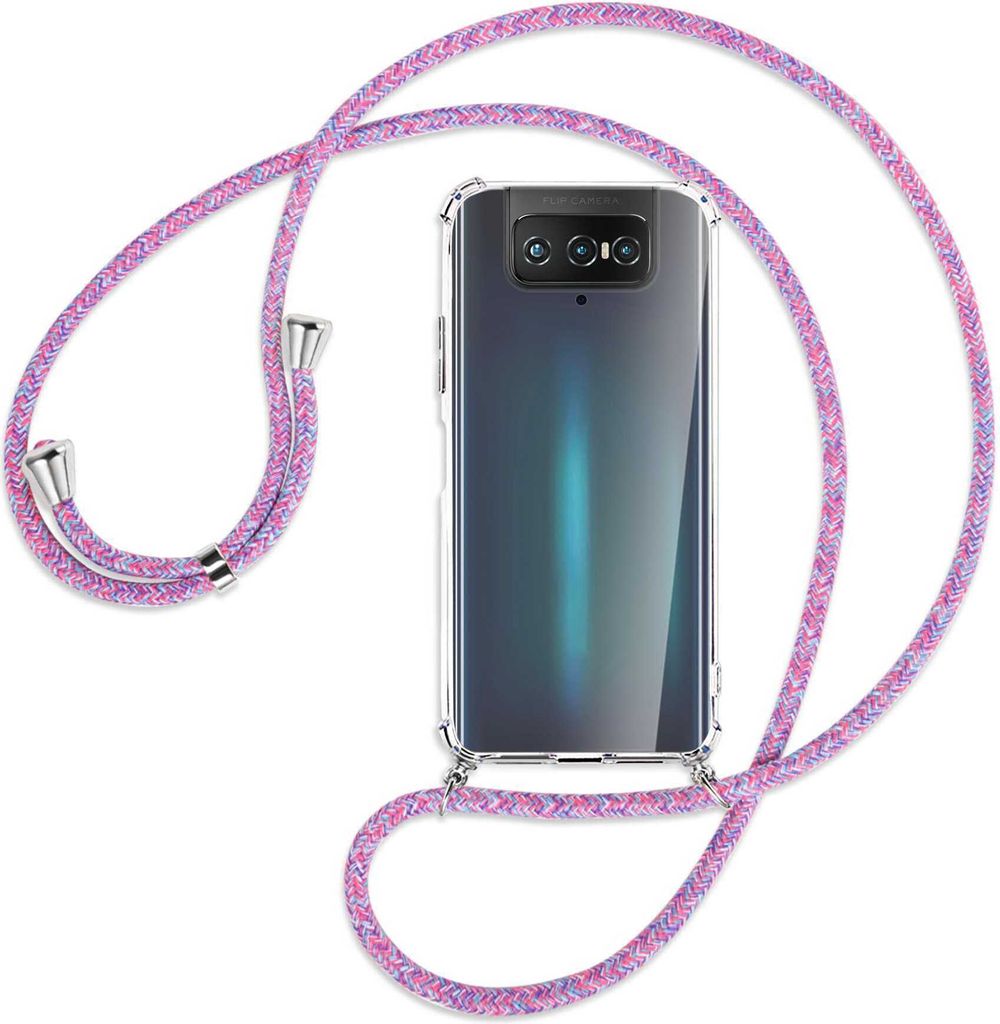 Handykette Backcover-Schutzhülle mit Band (Metall silberfarben) für Asus Zenfone 7 ZS670KS - lila/rosa/blau
