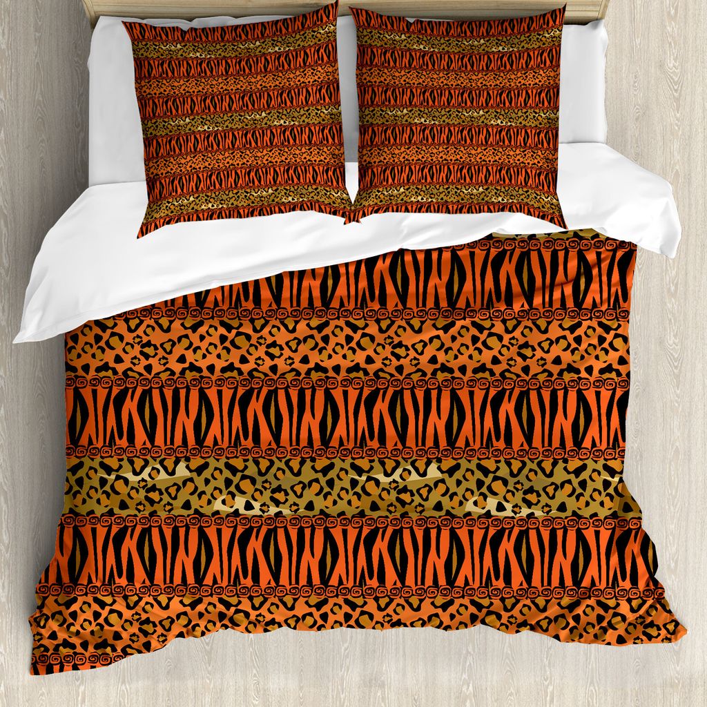 ABAKUHAUS afrikanisch Bettbezug, Leopard Cheetah Haut, Milbensicher Allergiker geeignet mit Kissenbezügen, 155 cm x 220 cm - 80 x 80 cm, Sepia ora...