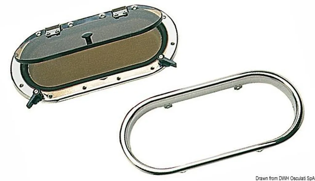 Hublot de Bateau Ovale en Inox 316 - Fenêtre de Pont 360 x 160 mm