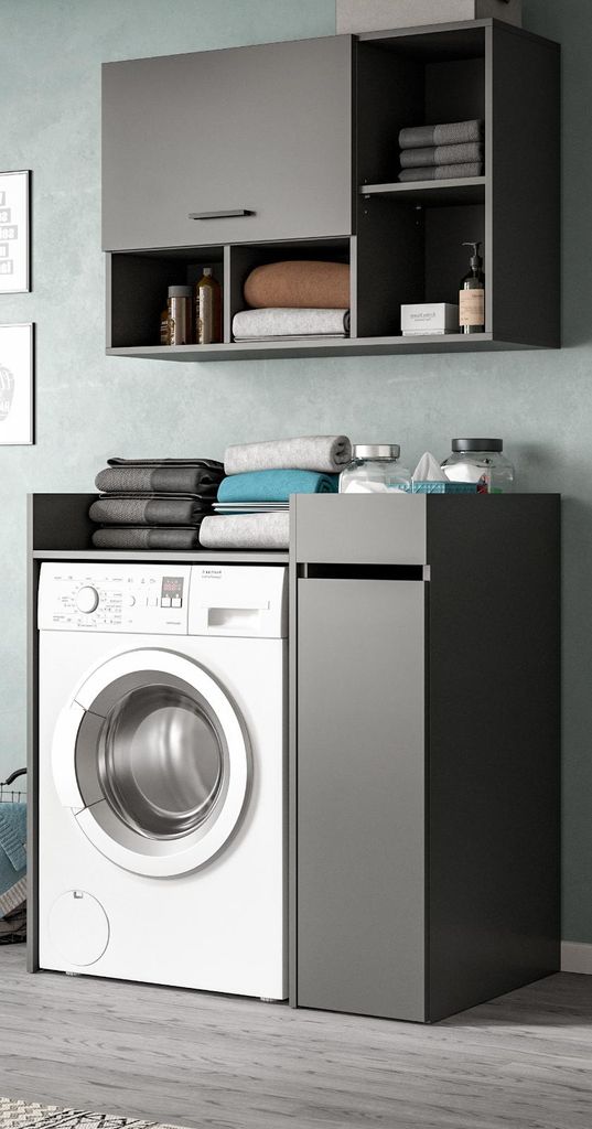 Waschmaschinenschrank "Flexy" in grau Set 3-teilig 95 x 195 cm
