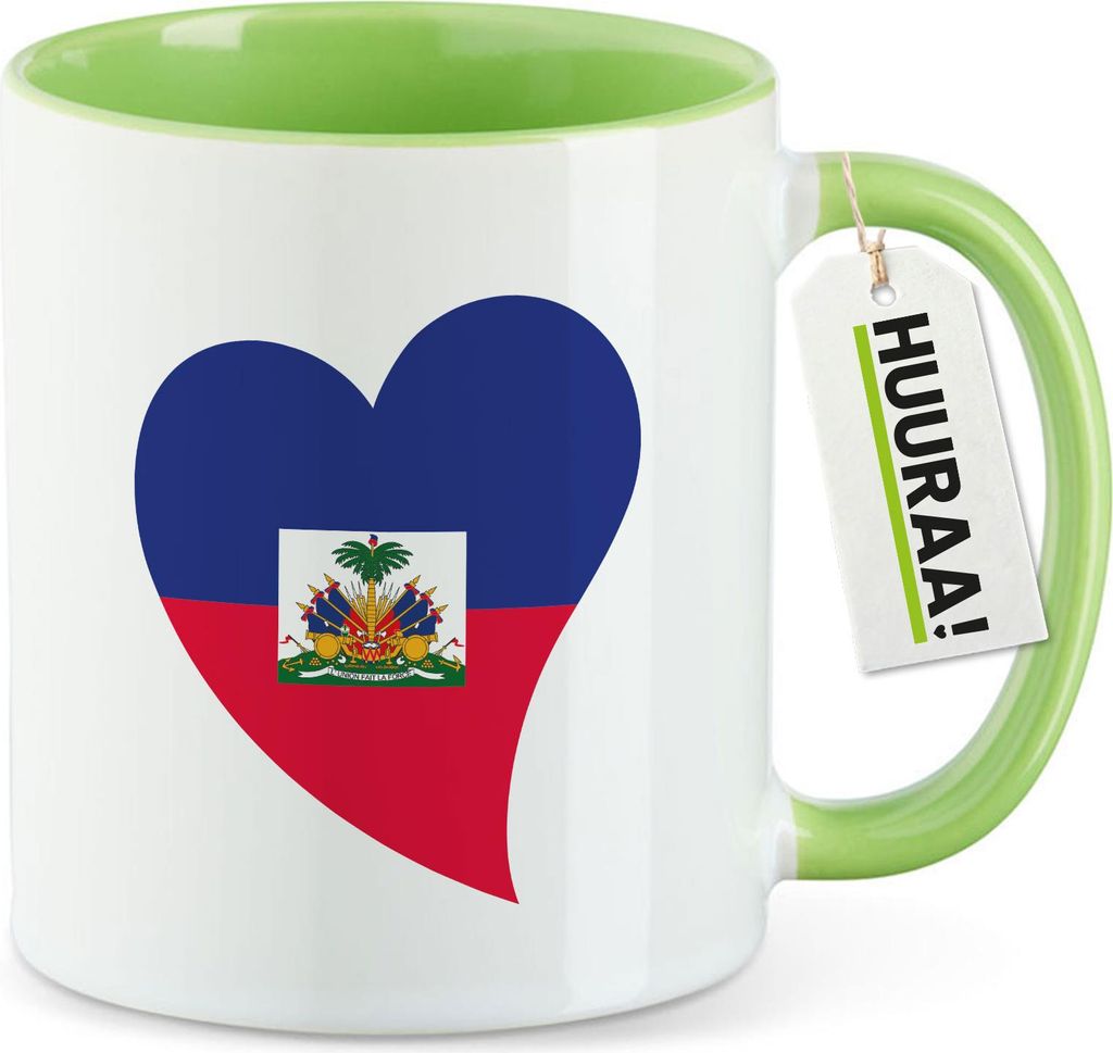 Huuraa Kaffeetasse Haiti Flagge Herz 330ml Grün Keramik Kaffeebecher Geschenkidee