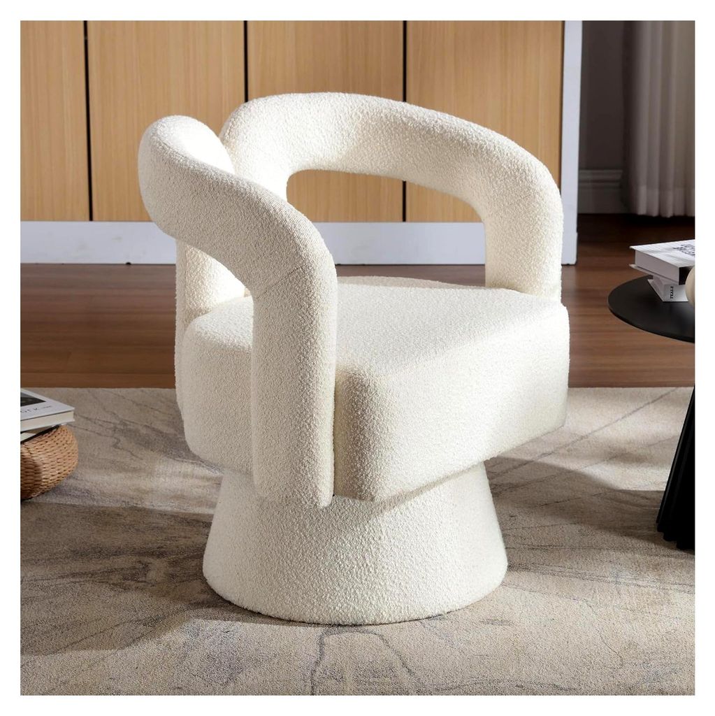 360 Grad drehbare Kuschelfass-Akzentstühle, runde Sessel mit breiter Polsterung, weicher Stoffsessel für Wohnzimmer, Schlafzimmer, Büro (Beige)