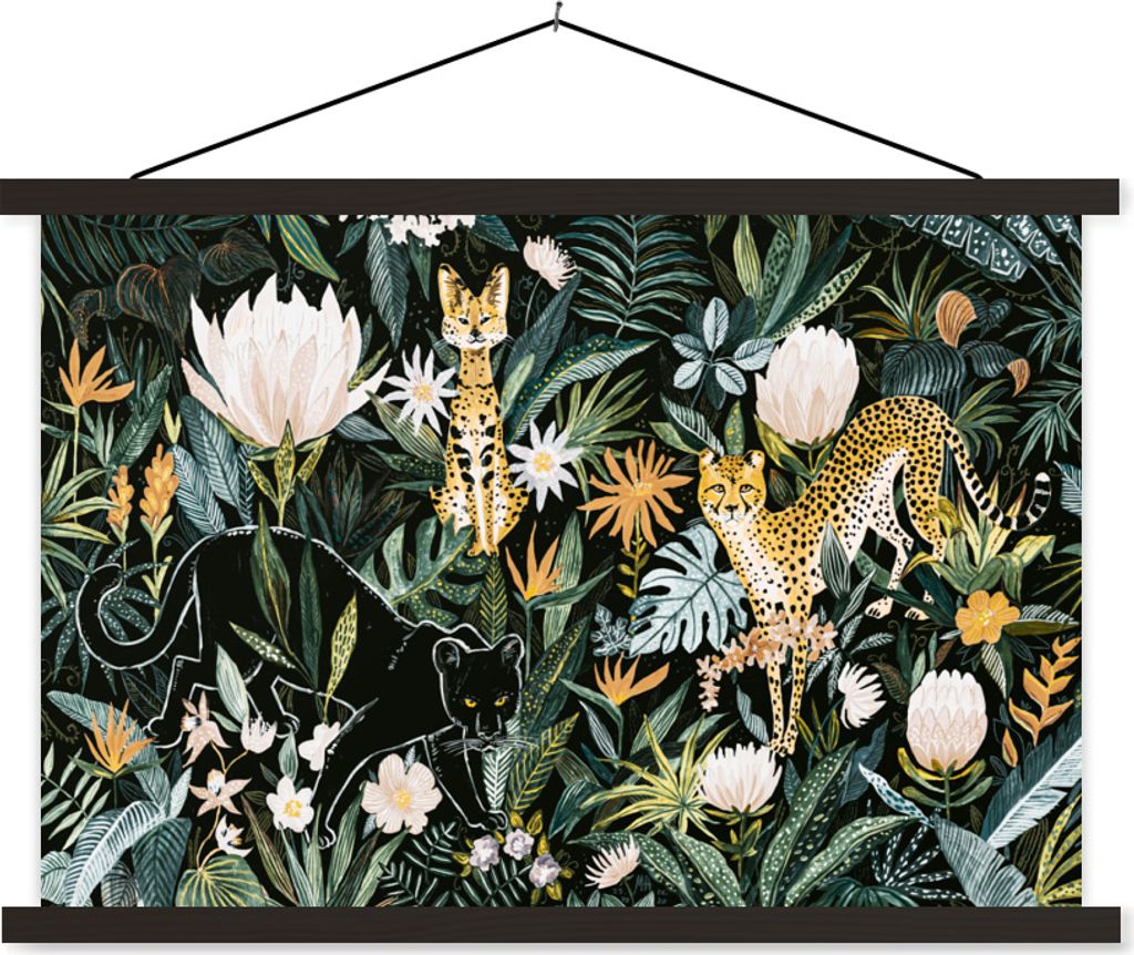 MuchoWow Textilposter Dschungel - Tiere - Pflanzen 150x100 cm mit schwarzem Rahmen - Schlafzimmer