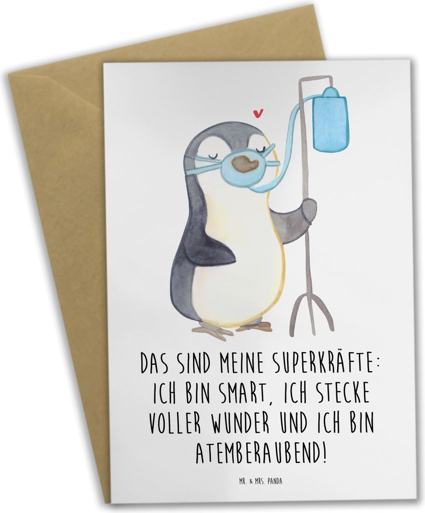 Mr. & Mrs. Panda Grußkarte Pinguin Sauerstoff - Weiß - Geschenk, Sauerstofftherapie, osterkarten, weihnachtskarten, valentinstagskarte, Sauerstof...