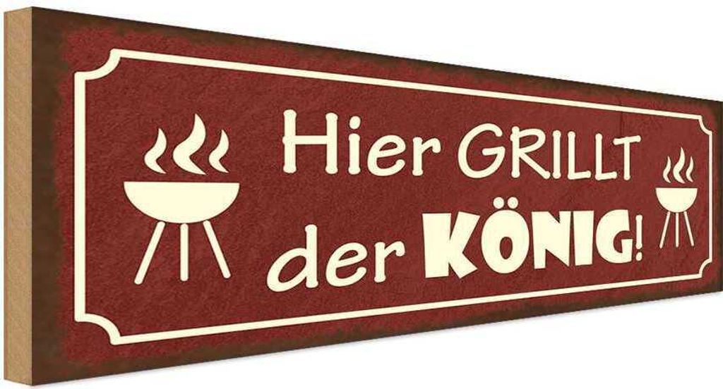 vianmo Holzschild 10x27 cm hier grillt der König Küche Kochen