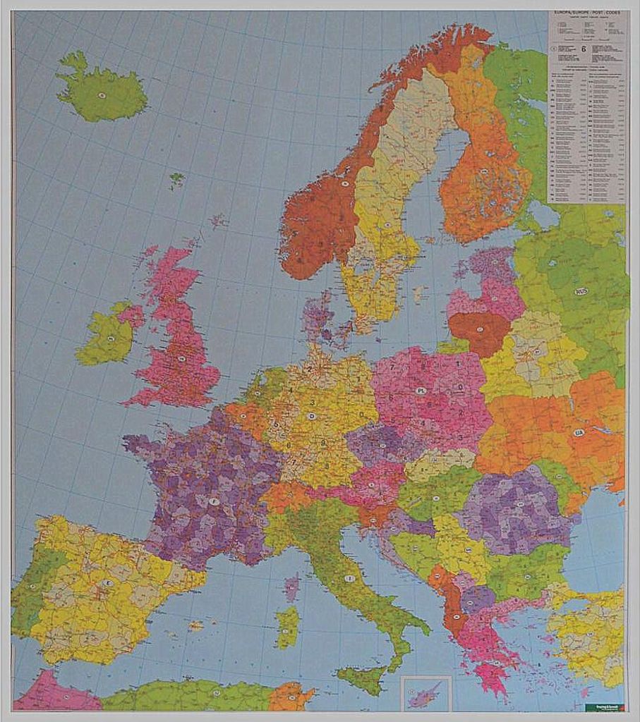 Nástenná mapa Európy s PSČ na zásuvnom podklade 1:3 700 000 Obrázok produktu 