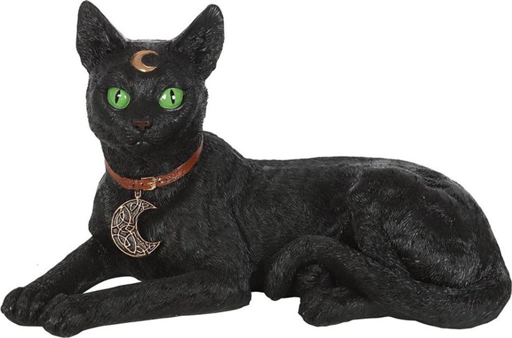Liegende Katze mit Halbmond & Mond Halsband 29cm Produktbild 