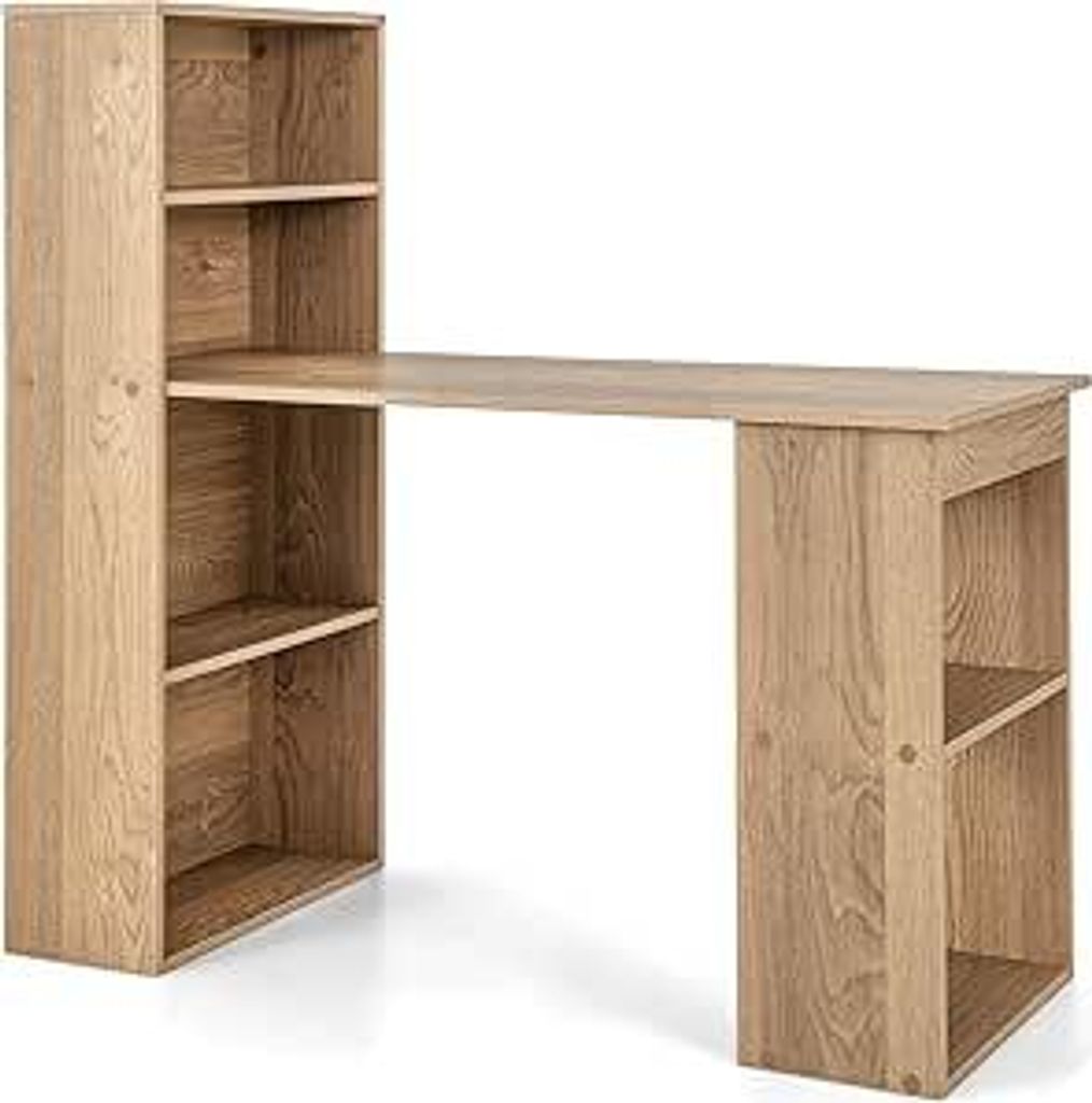 121,5 cm Computertisch mit Bücherregal, 3-in-1 Schreibtisch mit 4-stufigem Bücherregal & CPU-Ständer, umkehrbarer Schreibtisch-Arbeitstisch, Hel...