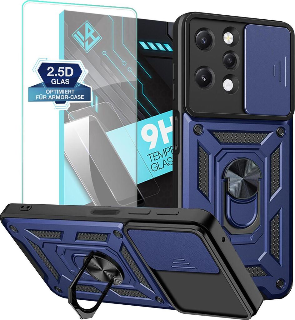 Armor Handyhülle für Xiaomi Redmi 12 mit 9H Displayglas Displayschutz Kameraschutz Handy Panzer Case Cover Schutzhülle Outdoor Farbe: Blau