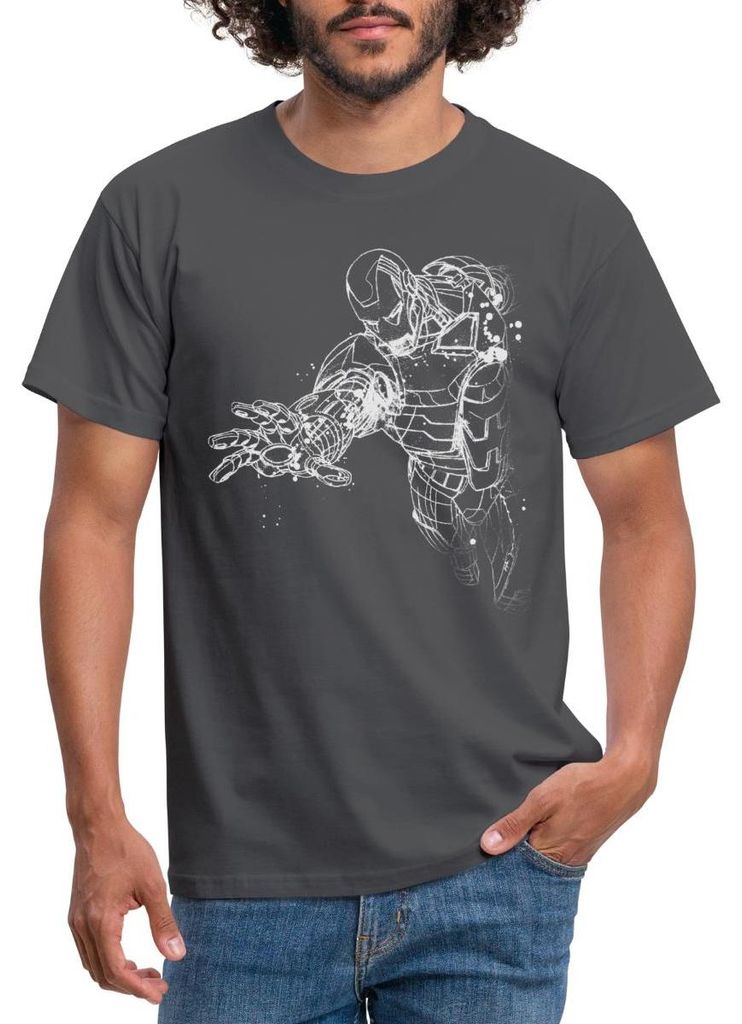 Spreadshirt Avengers Superhelden Motiv Iron Man Männer T-Shirt, S, Anthrazit