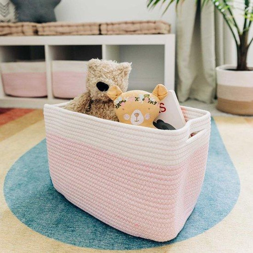 Kleine gewebte Korbset, rosa/weiß, 3-teilig, für Badezimmer