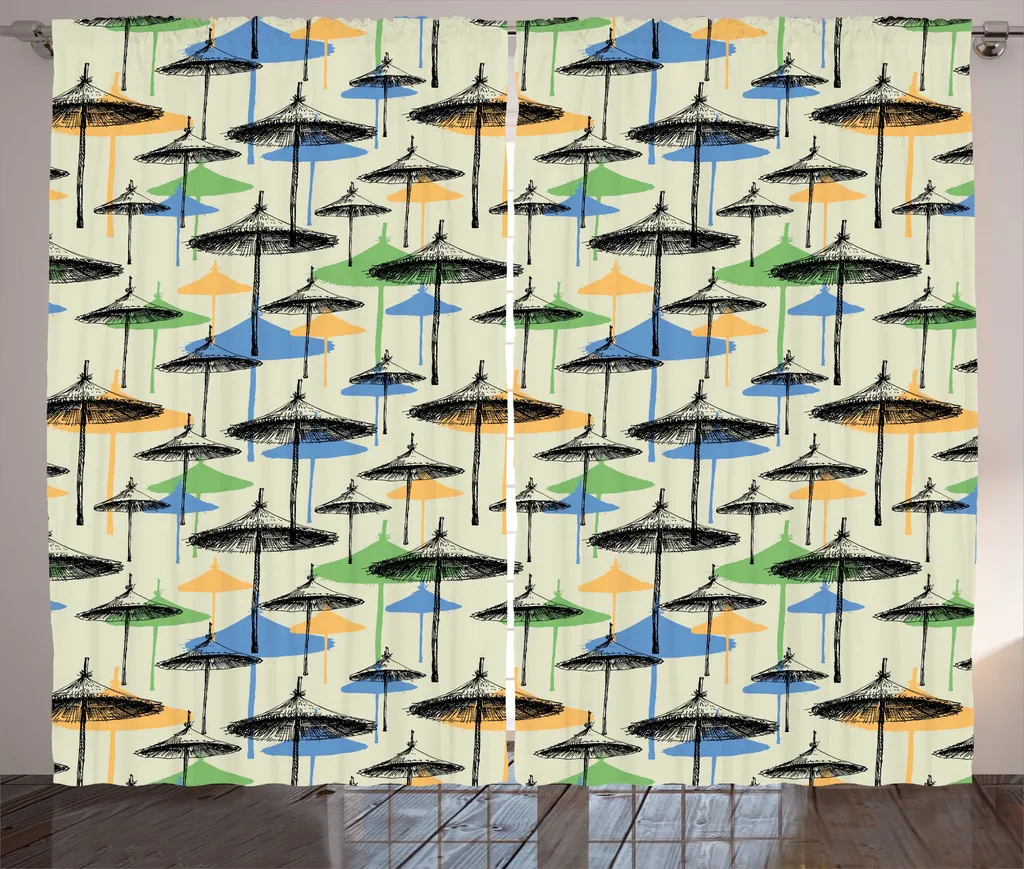 Rideau à fronces pour chambre motif plage esquisse 280 x 225 cm multicolore