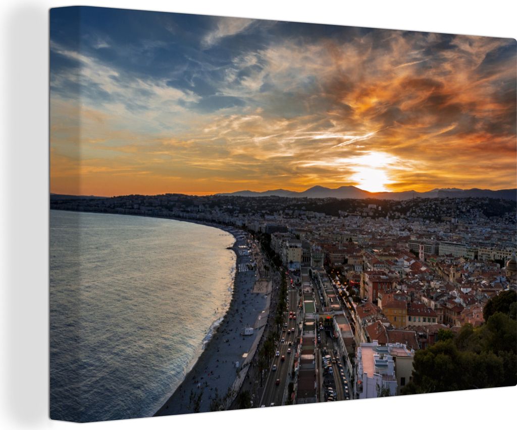 OneMillionCanvasses - Leinwandbilder - 140x90 cm, Sonnenuntergang - Nizza - Frankreich, Wandbilder Kunstdruck Wanddekoration - Foto auf Leinwand ...