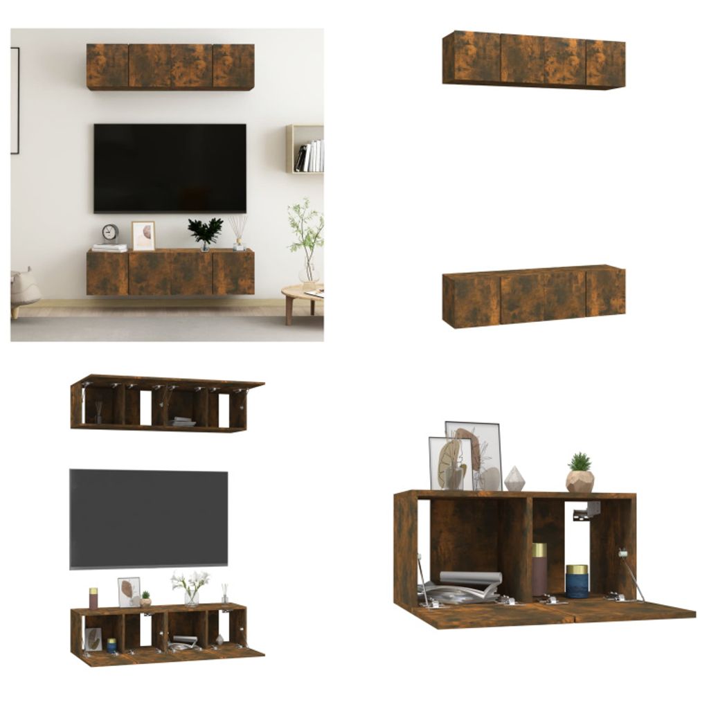 vidaXL TV Wandschränke 4 Stk. Räuchereiche 60x30x30 cm Holzwerkstoff - TV-Wandschrank - TV-Wandschränke - TV-Schrank - TV-Möbel