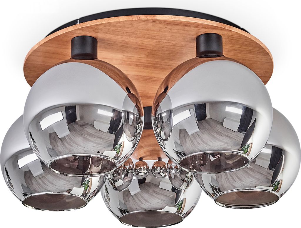 Cesaro Deckenlampe aus Metall/Holz/Glas in Schwarz/Natur/Chromfarben