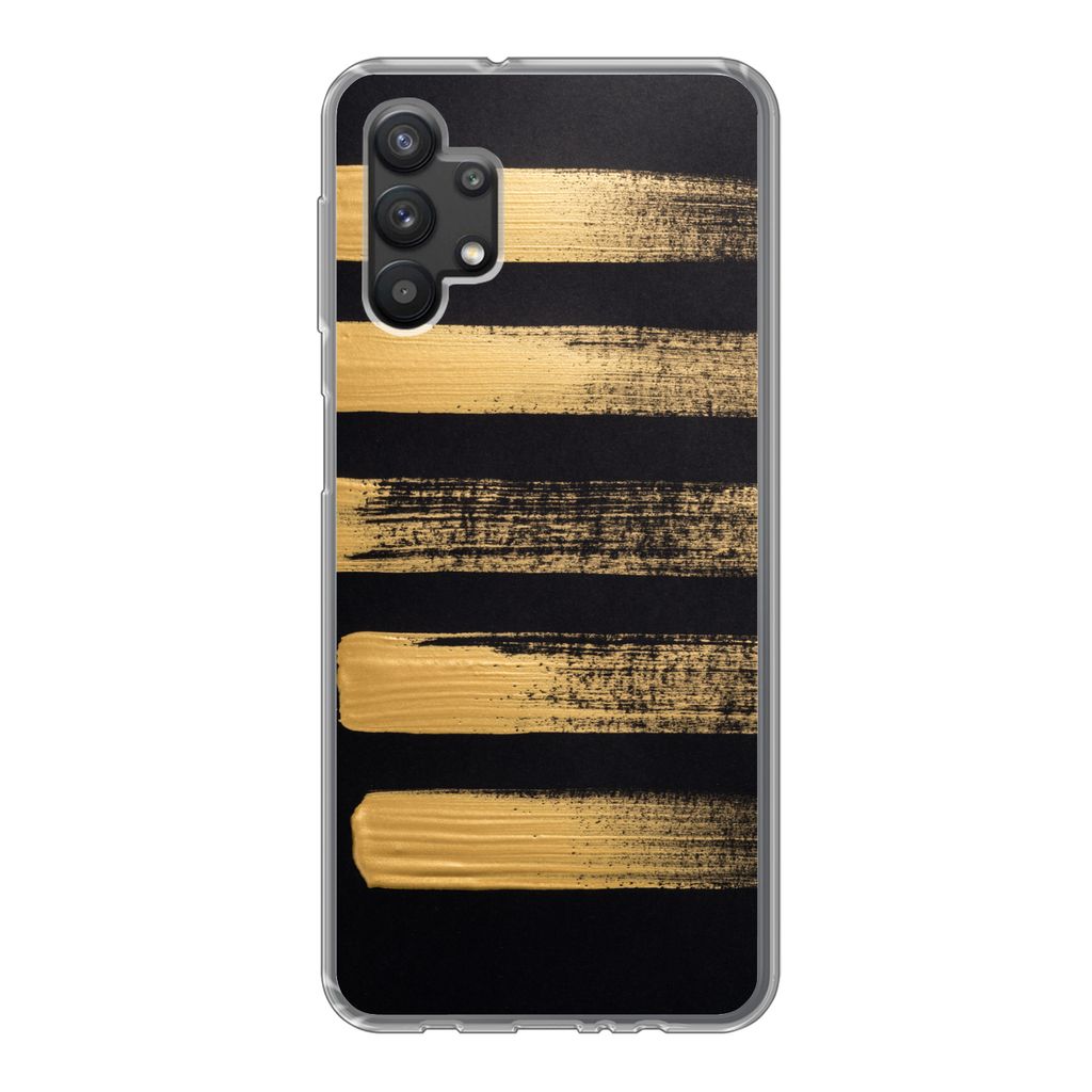 MuchoWow Handyhülle Schutzhülle Hülle für Samsung Galaxy A32 5G Muster aus goldener Farbe auf schwarzem Hintergrund Silikon Softcase Handy H...