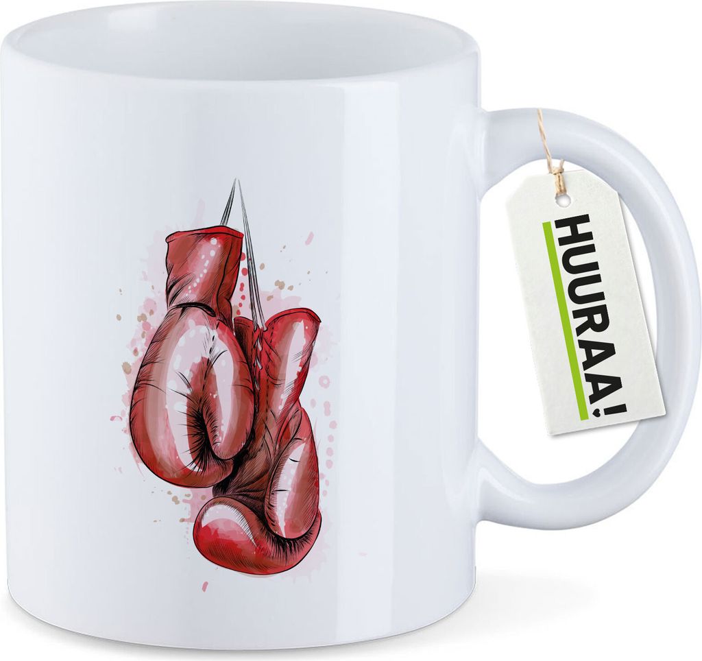 Huuraa Kaffeetasse Boxhandschuh Comic 330ml Weiß Keramik Kaffeebecher Geschenkidee