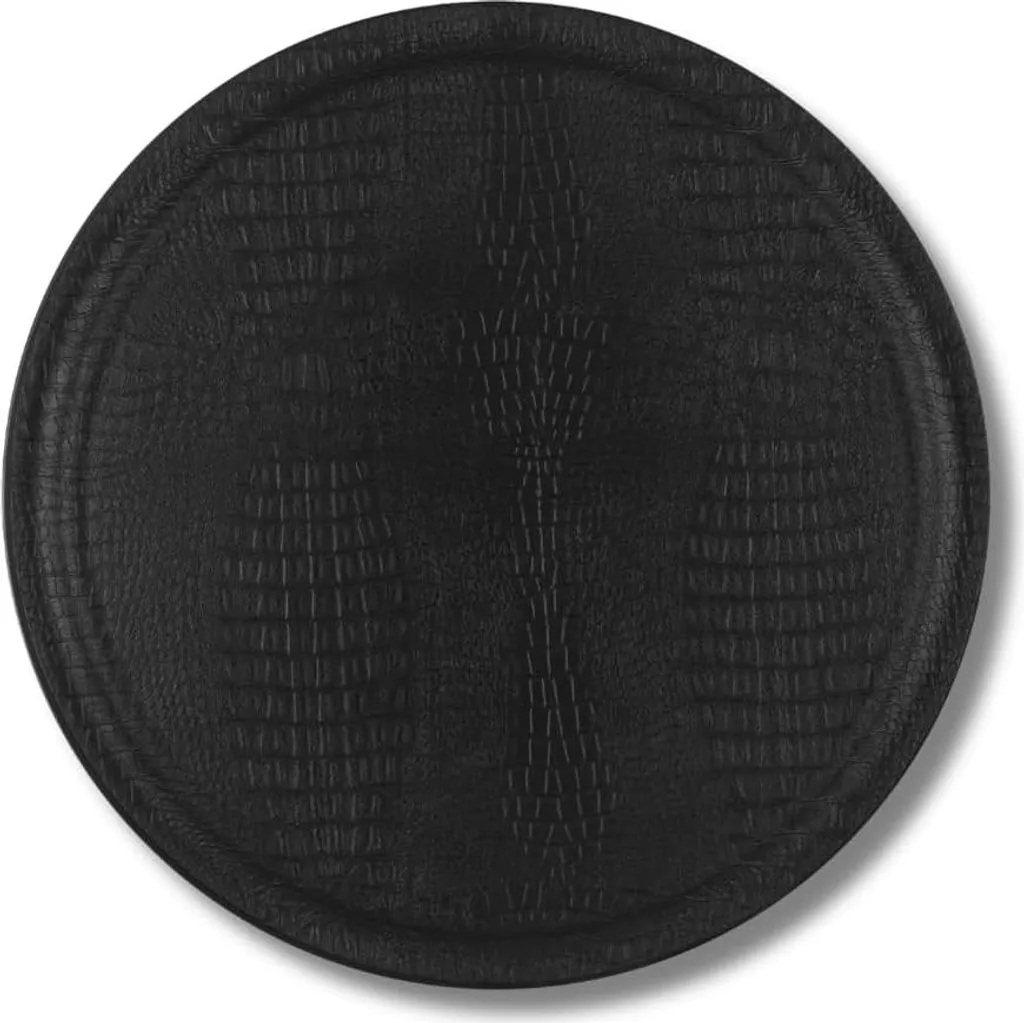 Plateau de service chic noir texture crocodile 45 cm avec poignées