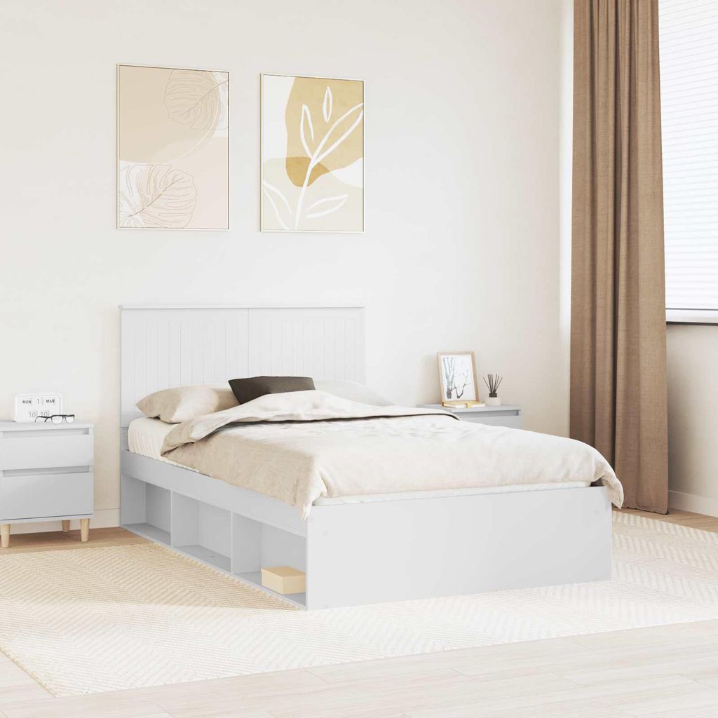 Maison Exclusive - Bettrahmen mit Kopfteil Weiß 120 x 200 cm Massives Kiefernholz