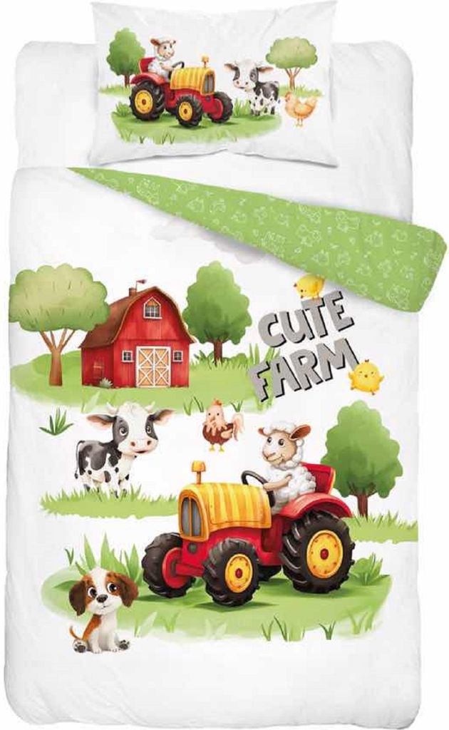 Pościel bawełniana 100x135 do łóżeczka z traktorkiem Zdjęcie produktu 