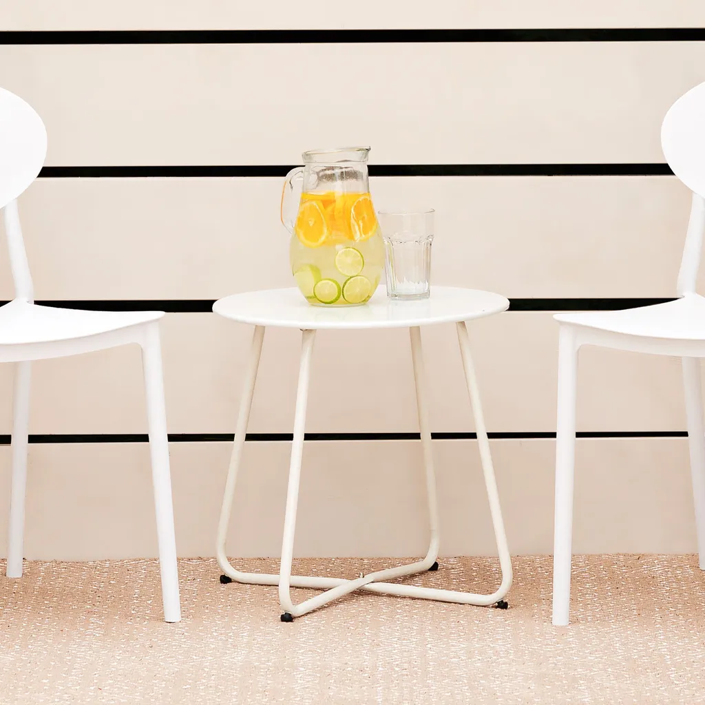 Table d'appoint de jardin ronde en métal blanc, guéridon d'extérieur