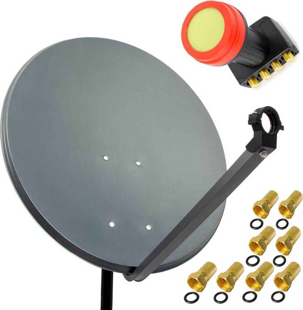 PremiumX 45cm Satellitenschüssel Stahl Anthrazit PX-SUN Quad LNB 8x F-Stecker