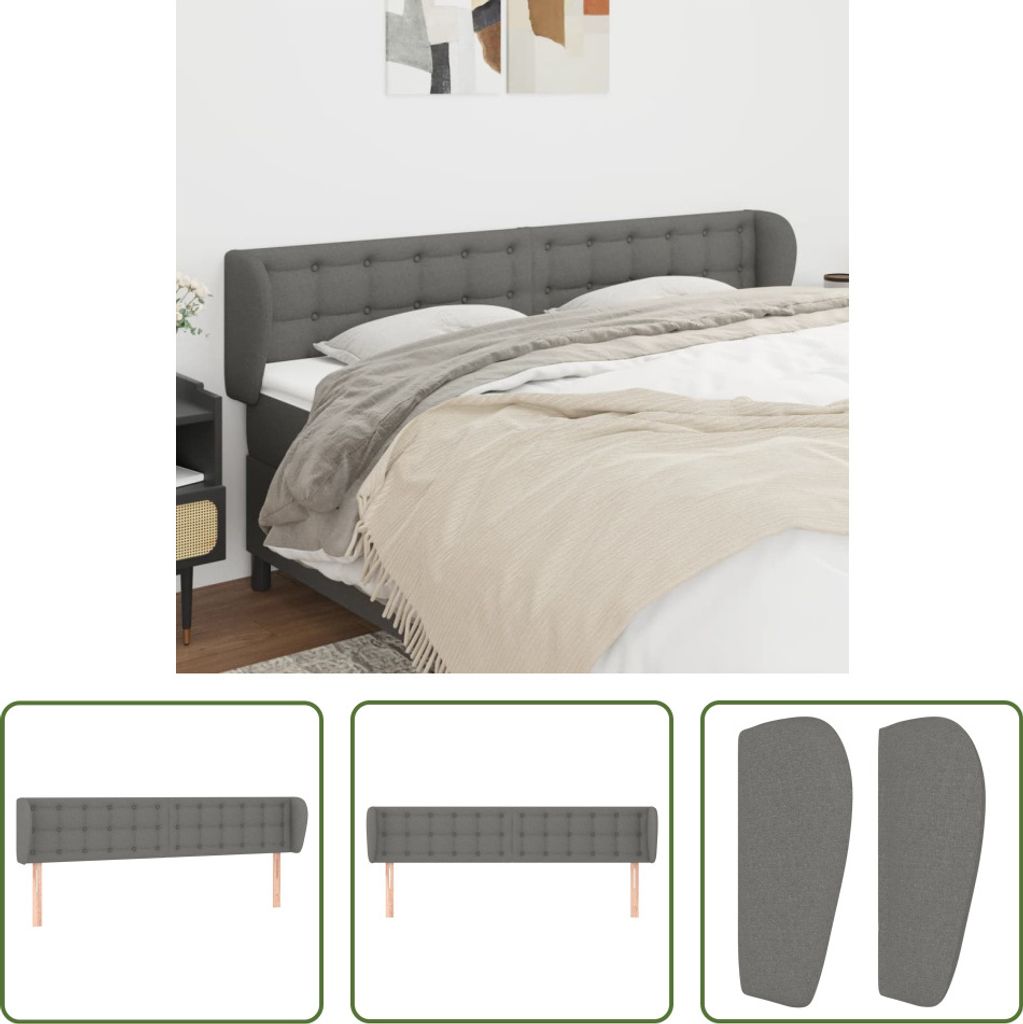 The Living Store Kopfteil mit Ohren Dunkelgrau 183x23x78/88 cm Stoff