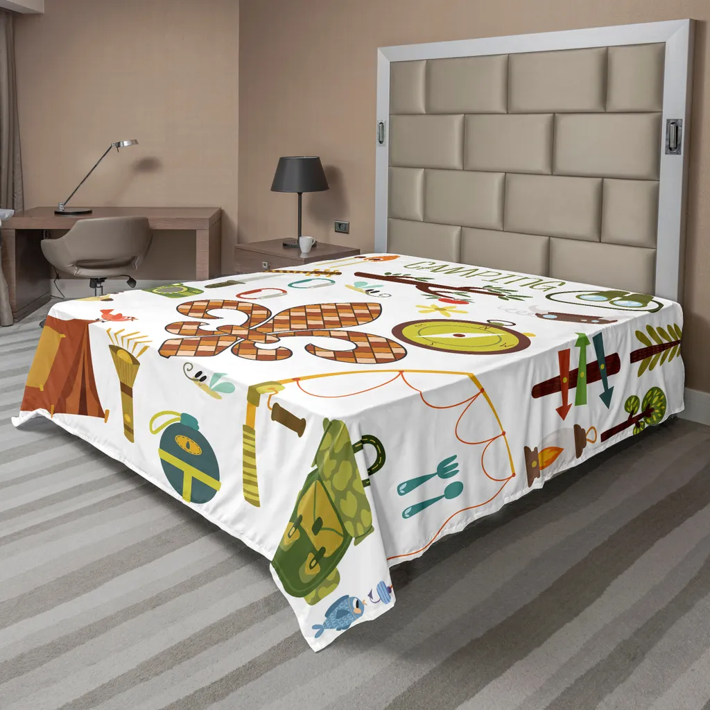 Drap plat grand confort 266x260 cm motif fleur de lys et feu de camp