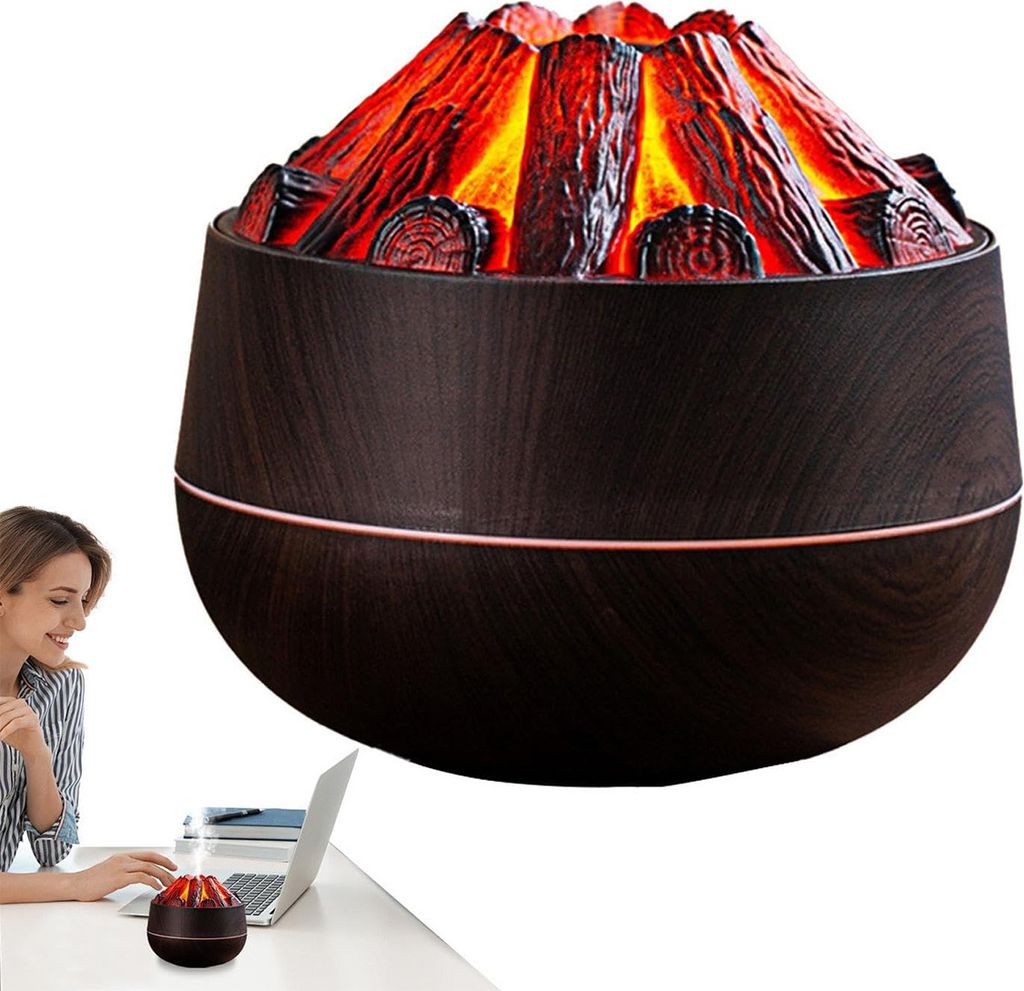 300ML Ultra-leiser USB Aroma Diffuser mit Flammeneffekt, 2 Modi, Nachtlicht und Luftbefeuchtung für ätherische Öle, 11,6 x 11,6 x 10,2 cm