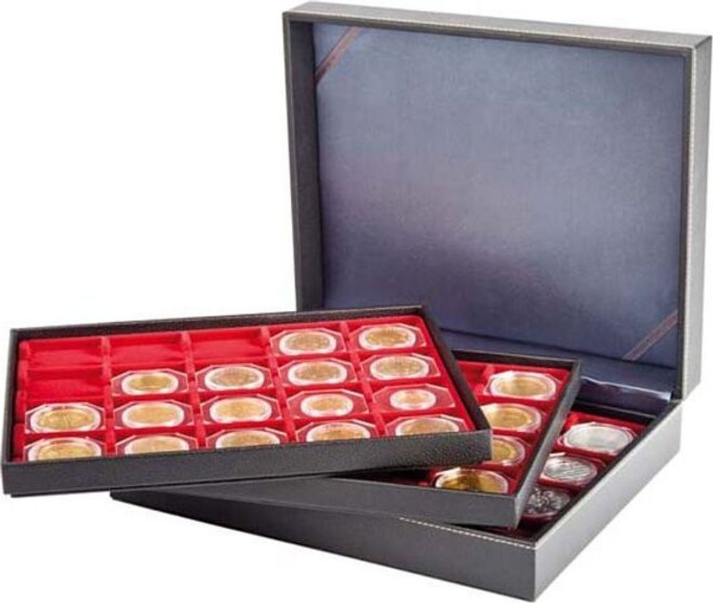 Lindner 2365-2122E NERA Münzenkassette XL für 60 Münzen-OCTOS-rot