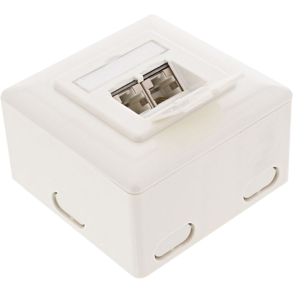 InLine Cat.6 Anschlussdose, AP/UP 2x RJ45 Buchse, RAL9010, weiß, waagrecht