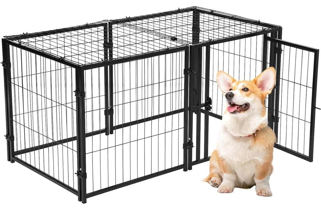 Hundebox - Metall Hundekäfig 124x61 cm - Für Kleine Mittelgroße Große Hunde - Gitterkäfig Für Innen Und Außen - Schwarz