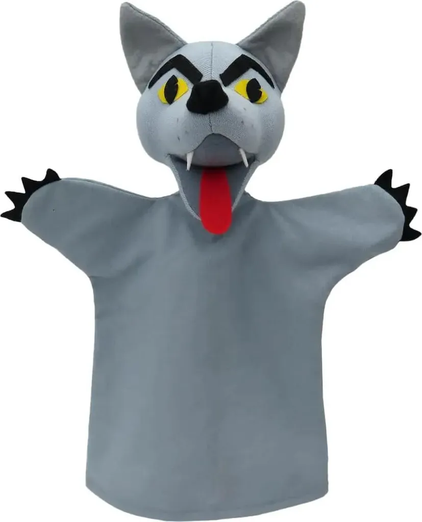 Marionnette Loup yeux jaunes 30 cm : le jouet idéal pour braver la peur