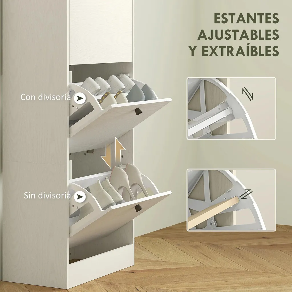 Meuble chaussures design compact bois blanc 3 compartiments modulables