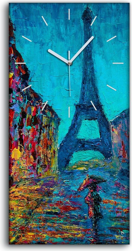 Küchenuhr Bürouhr Leinwand Uhr Quarz 30x60 Paris Eiffel farbenfroh abstrakte - weiße Hände