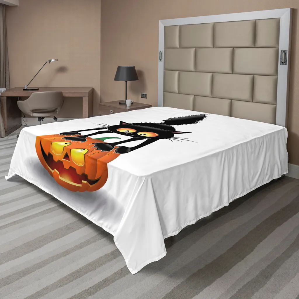 Drap de Lit Doux Halloween Citrouille Design Créatif 244x205 Orange