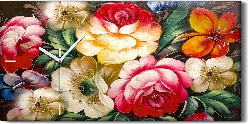 Wanduhr Bürouhr Leinwand Bild Geräuschlos 60x30 Abstrakte Kunst Blumen - weiße Hände