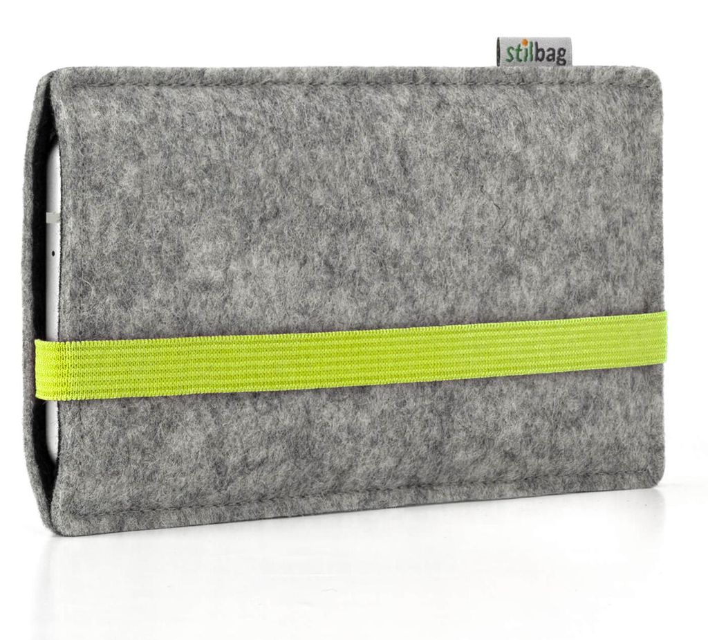 Handyhülle LEON für Apple iPhone 17e | maßgefertigte Filztasche | Handycover - lime - hellgrau