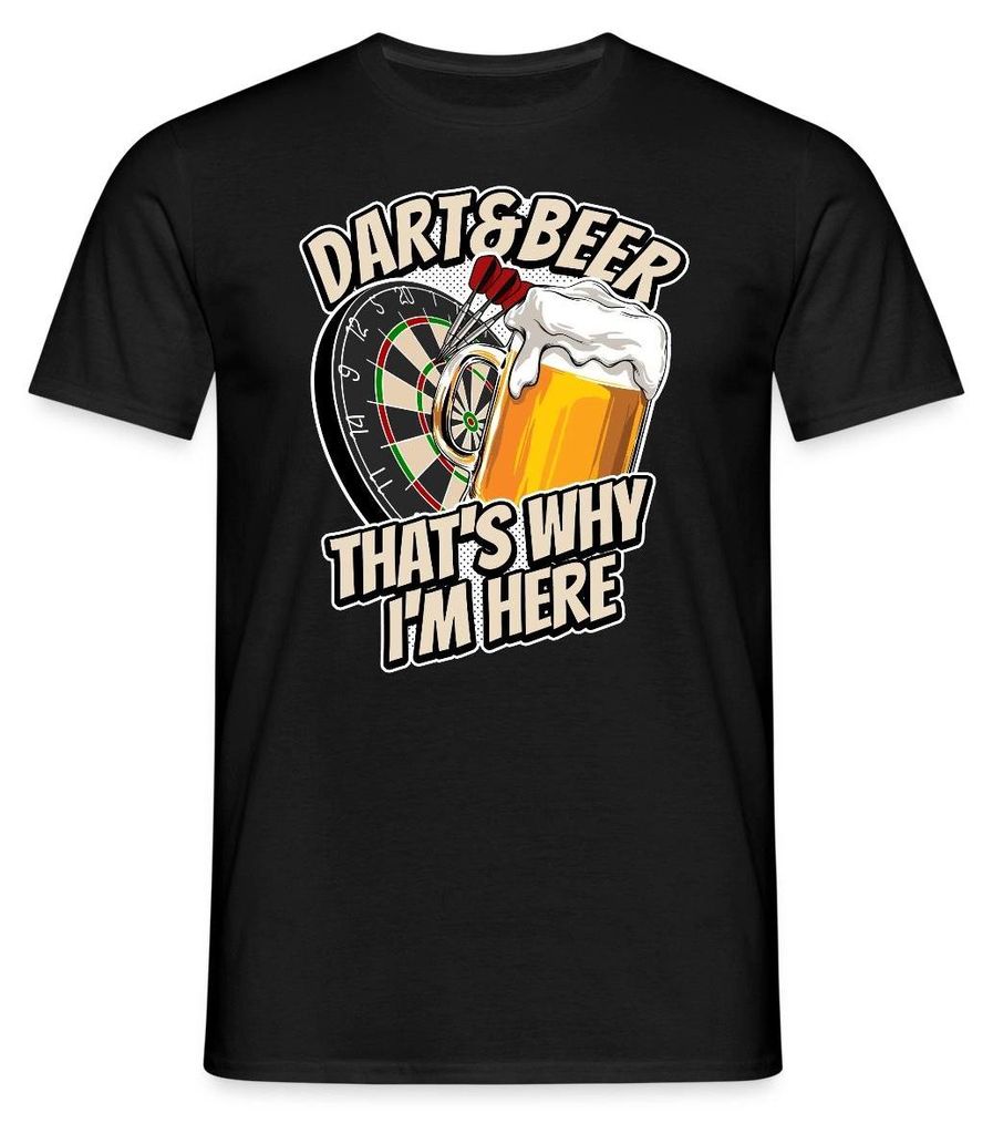 Spreadshirt Dart and Beer That's Why I'm Here Darts Fan Geschenk Männer T-Shirt, L, Schwarz