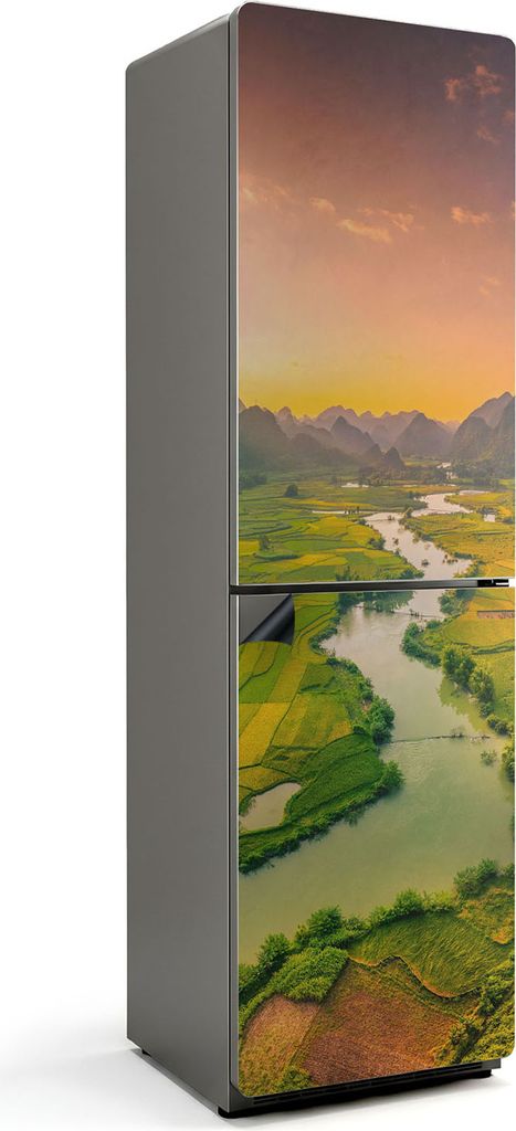 Ein Blick von oben auf die Felder und den Fluss – Magnetische Kühlschrank Abdeckung – Dekorfolie magnetisch Küche – Kühlschrank Magnet Dek...