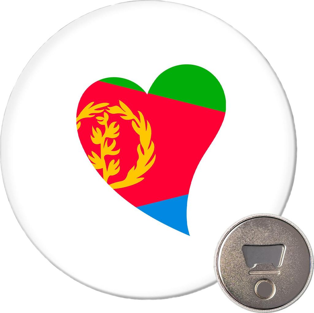 Huuraa Magnet Eritrea Flagge Herz 59mm Kühlschrankmagnet rund Flaschenöffner Geschenkidee