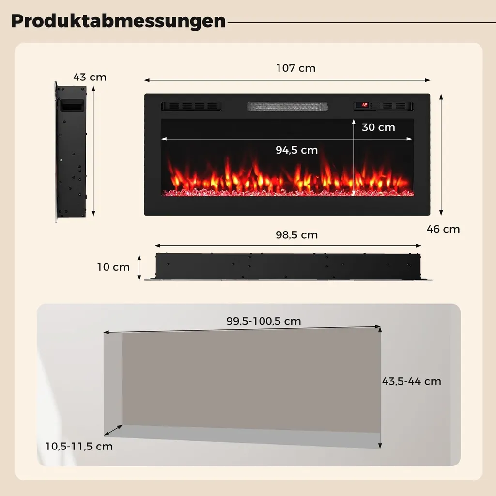 Insert de cheminée électrique murale 42" connectée Wi-Fi 1500W - 2