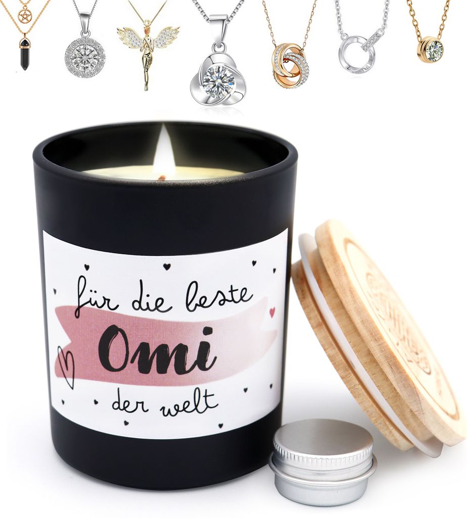 Schmuckkerze Geschenke "beste Omi", Geschenk für Frauen, Duftkerzen im Glas mit Schmuck, K001